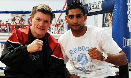 Ricky Hatton with Amir Khan. Are they too friendly to fight? Photograph: Denise Truscello/Getty Images