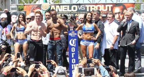 Austin Trout 153.25 vs. Saul Alvarez 153.5. Photos by Tom Casino